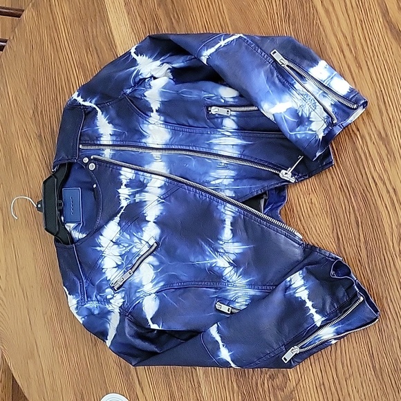 Blank NYC Vegan Leather Jacket, Tie-dye Blue and White, Size S - Picture 3 of 6